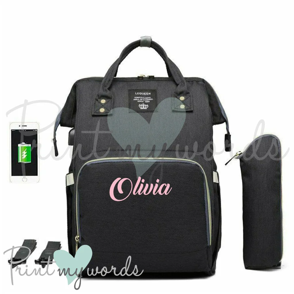 Personalised Multiway USB Baby Changing Bag Maternity Backpack Rucksack