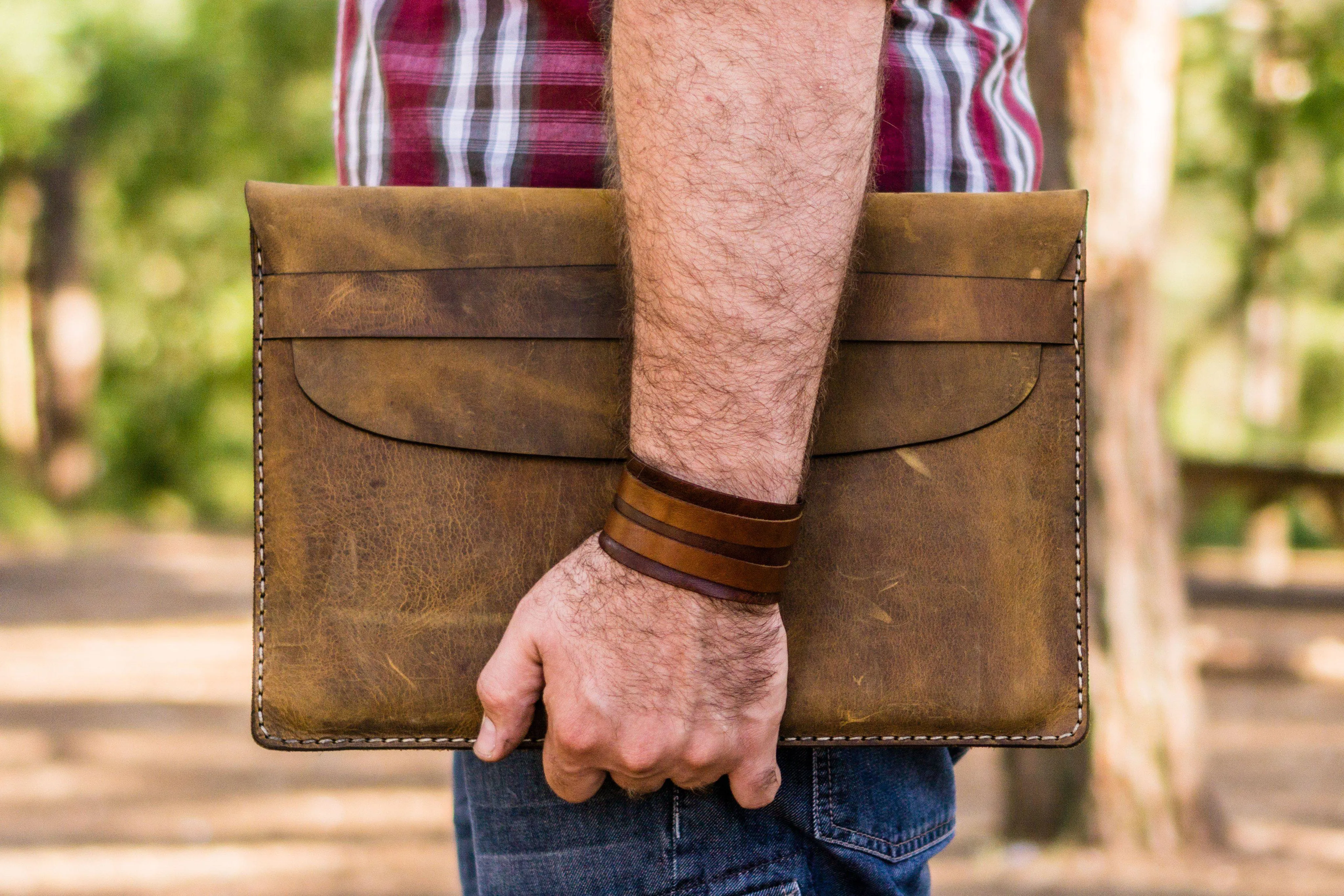 Personalized Leather MacBook Sleeves - Crazy Horse Brown