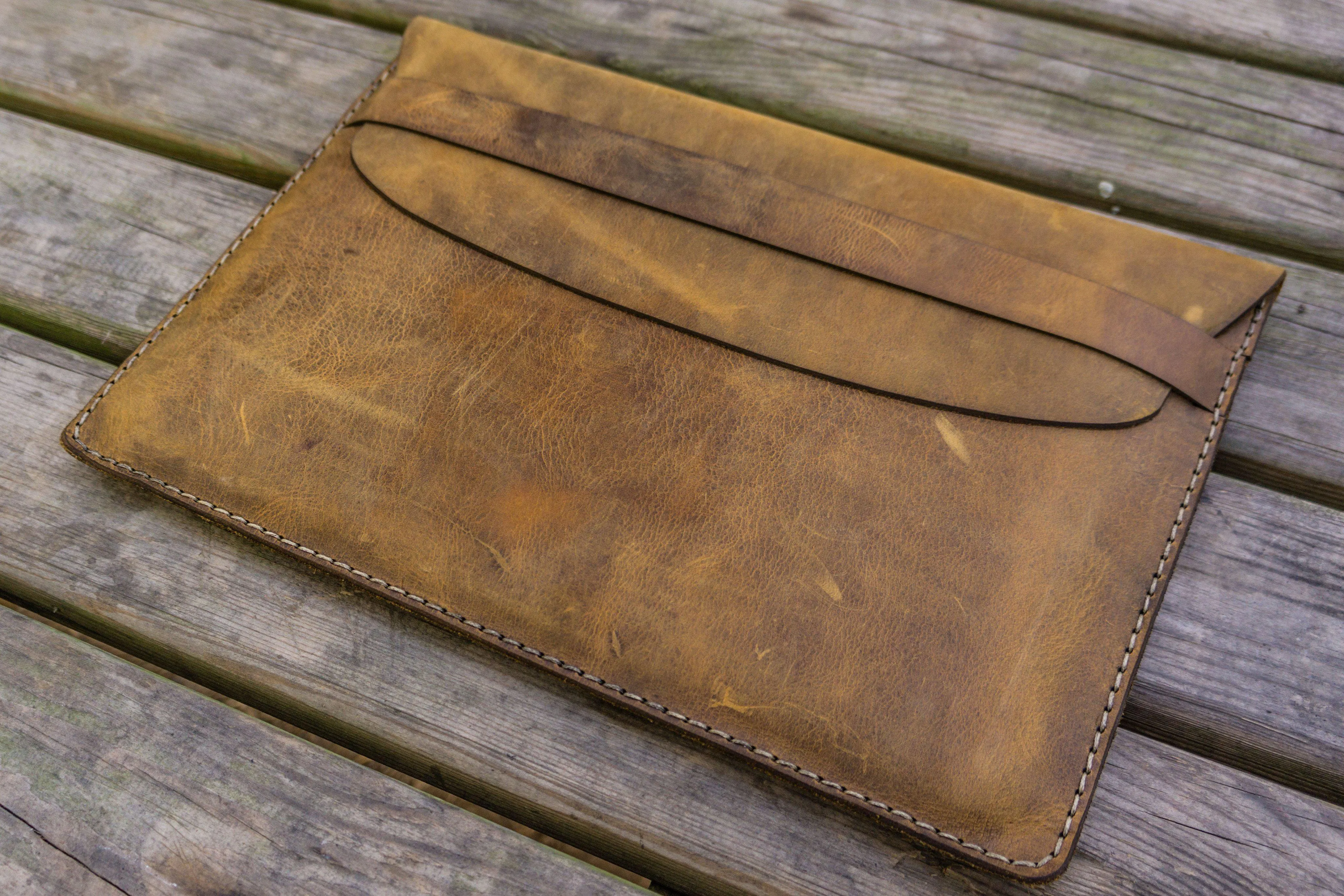 Personalized Leather MacBook Sleeves - Crazy Horse Brown