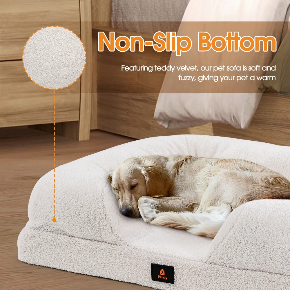 Petzly Memory Foam Dog Bed Pet Sofa Calming Bed Washable Removable White Large