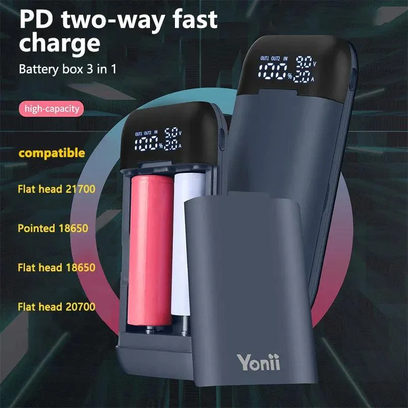 Portable 18650 Battery Charger Case with QC3.0 and PD Fast Charging for Lithium Batteries