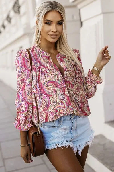 Printed Frill Flounce Sleeve Shirt