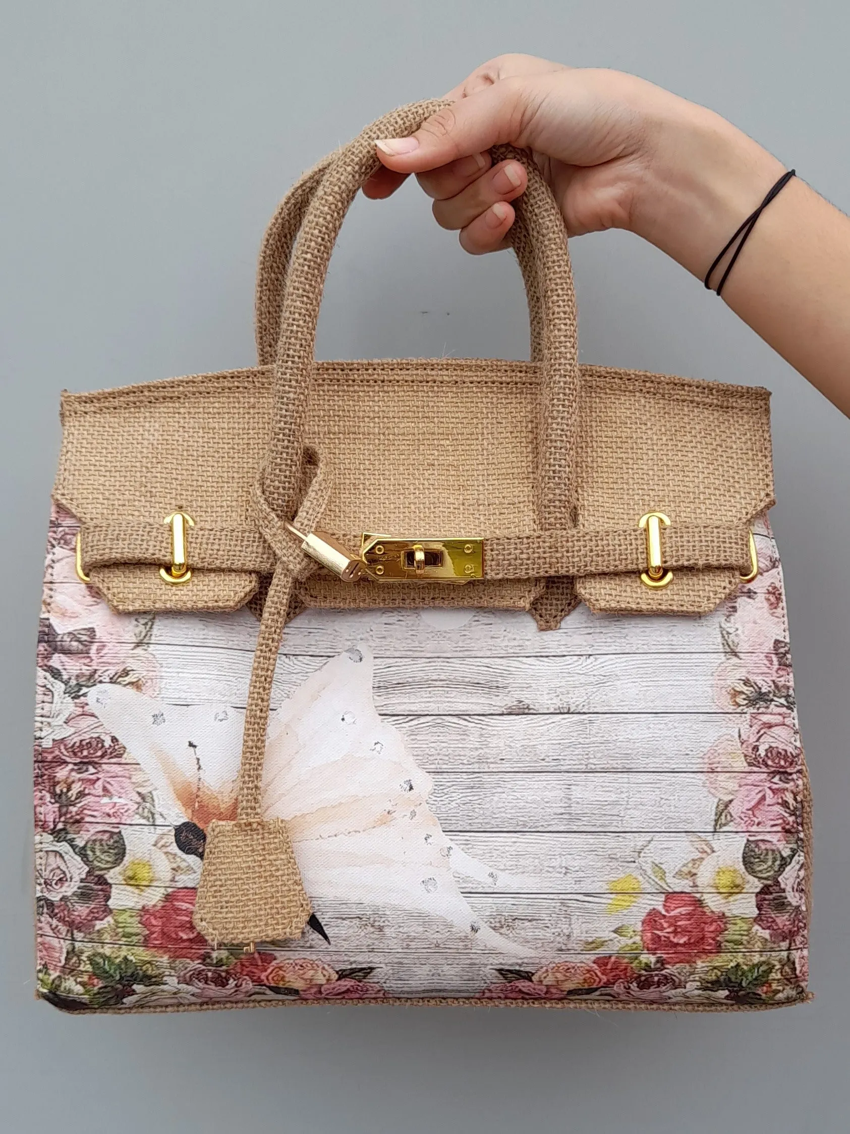 Printed painting jute bag, Medium size (30cm)_style 19