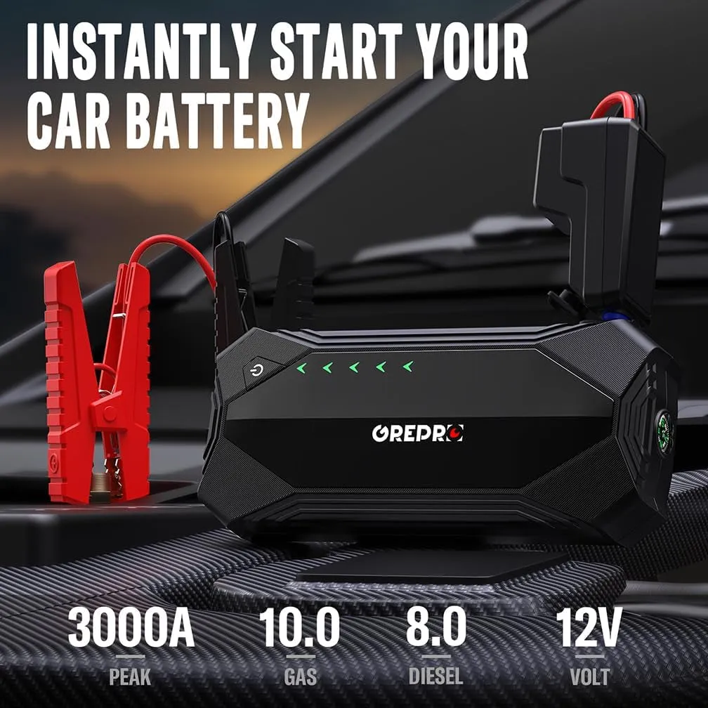 "Ultimate Car Battery Booster and Device Charger - Unleash the Power with the Supercharged 3000A Jump Starter Power Pack!"