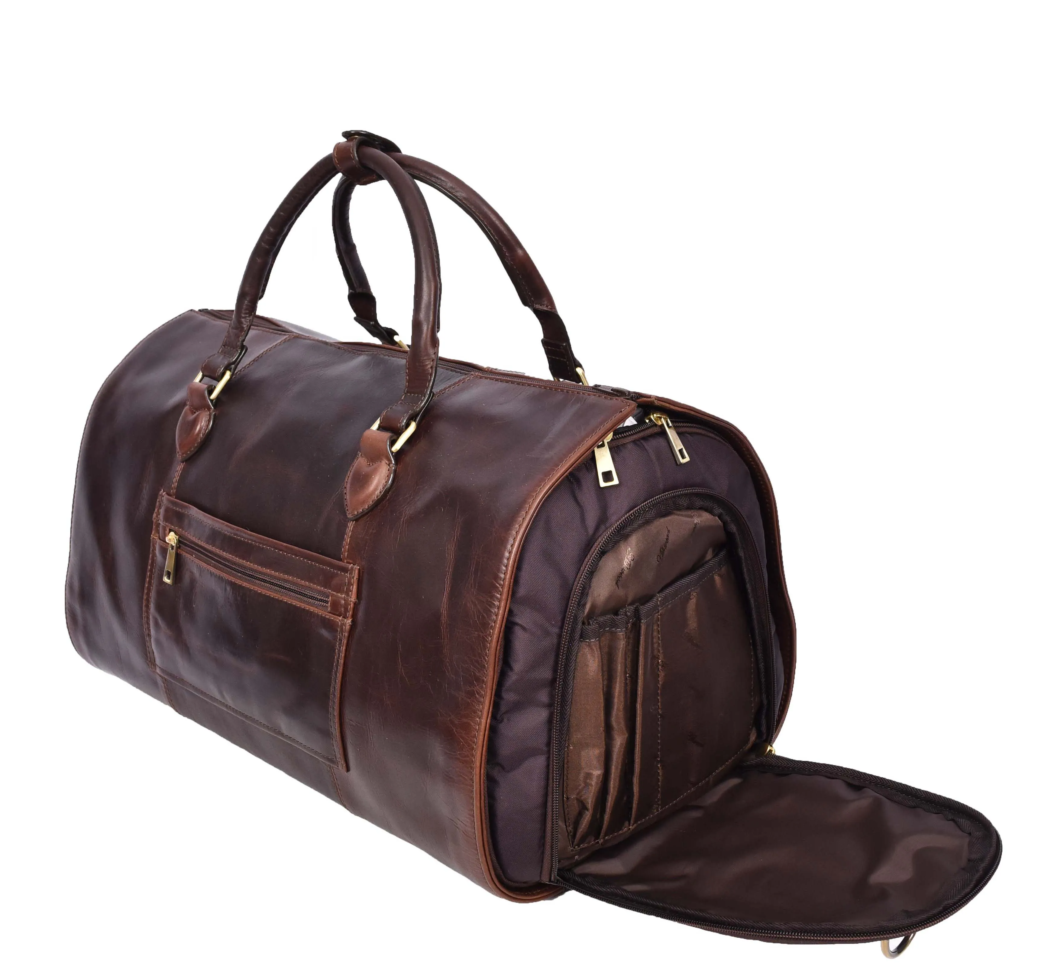 Real Leather Garment Suit Carrier 2-in-1 Holdall Duffel Travel Bag Ludlow Brown