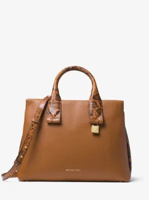 Rollins Large Snake-Embossed Leather Satchel