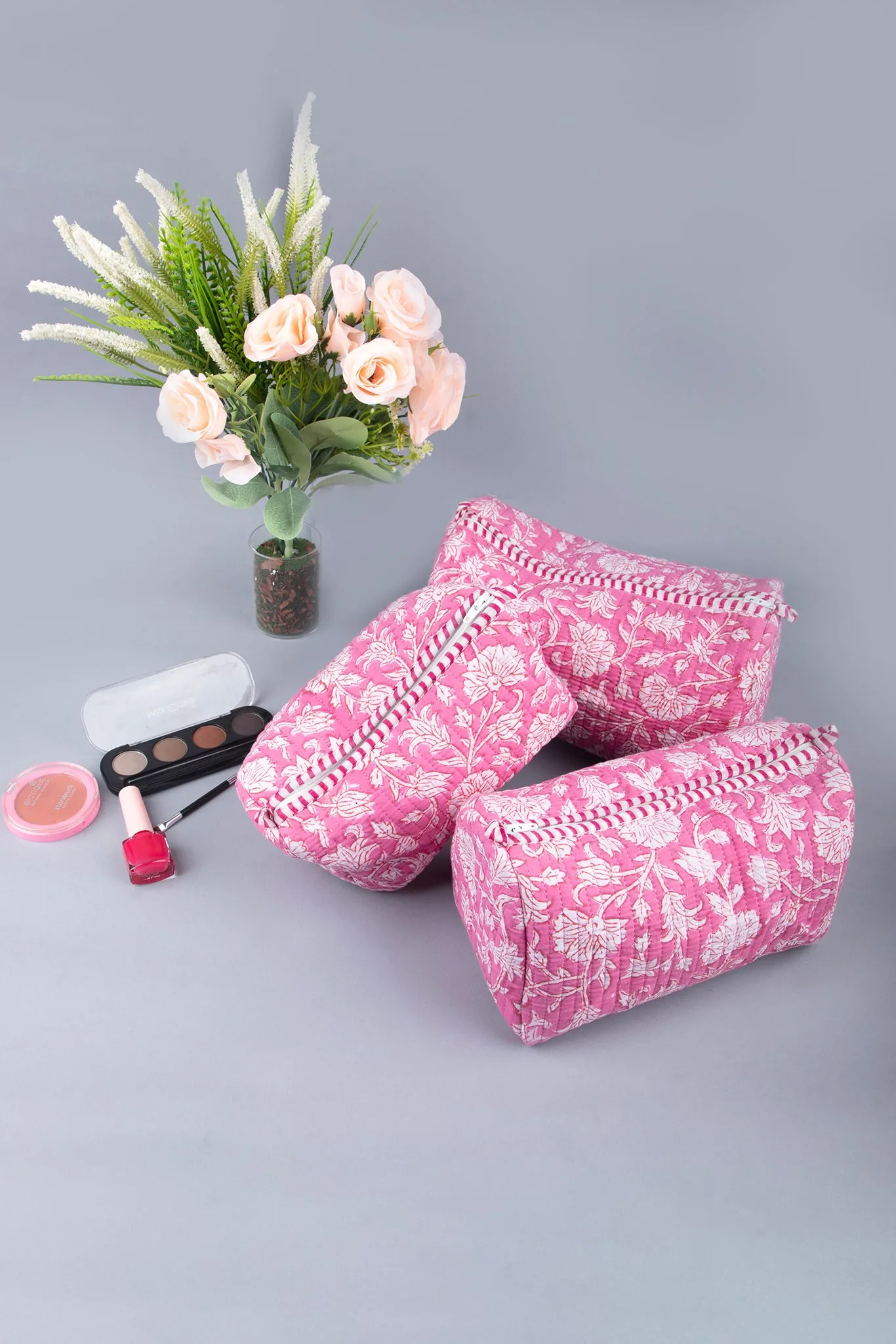 Rosy Quilted Pouches (Set of 3)