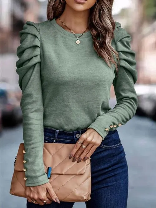 Round Neck Puff Sleeve Sleeve Blouse