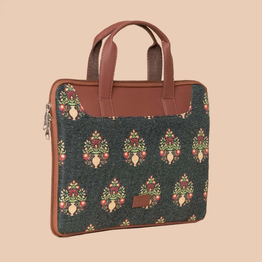 Royal Green Mogra Print L-Zippered Laptop Sleeve