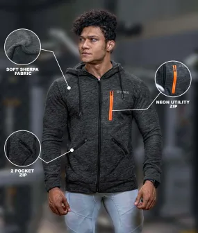 Sherpa Fleece Fluffy GymX Hoodie- Charcoal Grey