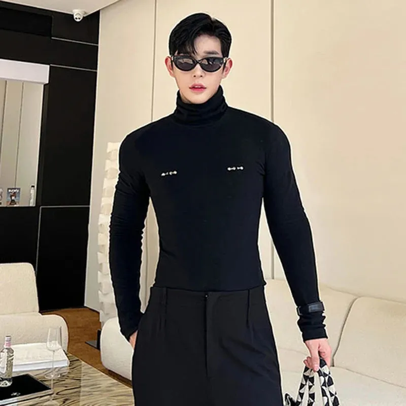 Slim Male Long Sleeve T-shirts Autumn New Versatile Detachable Breastpin Fashion Niche Design Korean Underlay Tops 9C1590