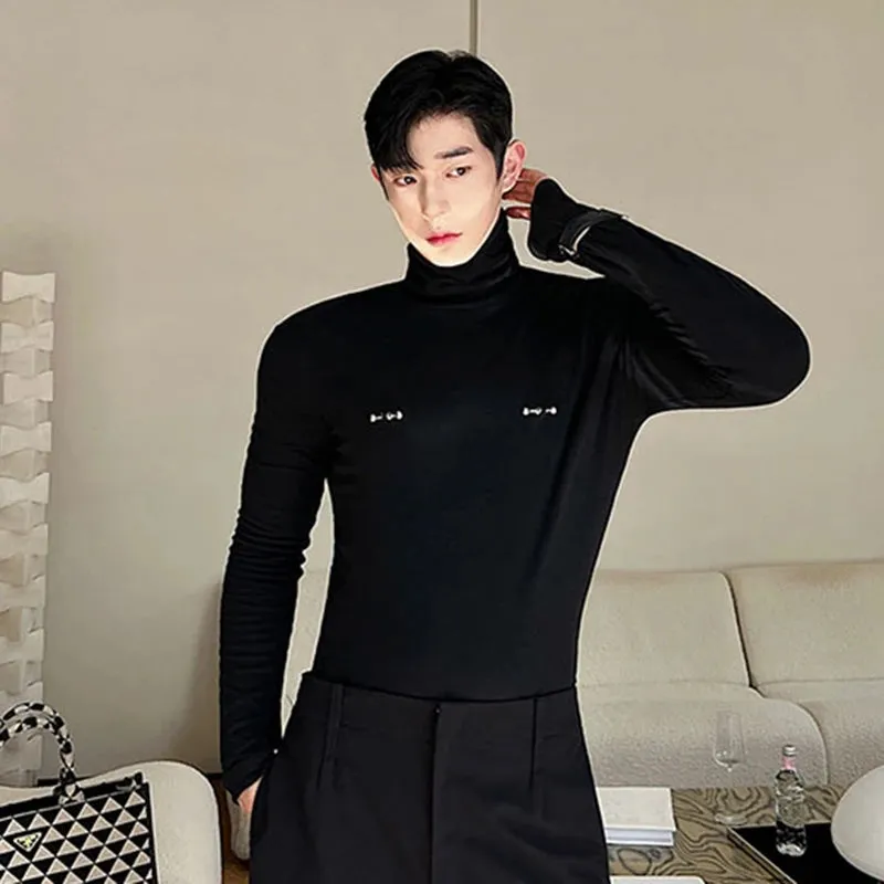 Slim Male Long Sleeve T-shirts Autumn New Versatile Detachable Breastpin Fashion Niche Design Korean Underlay Tops 9C1590