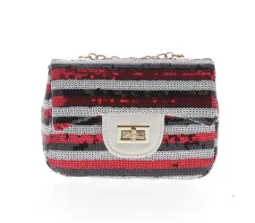 Stripe Sequin Crossbody Purse - Red