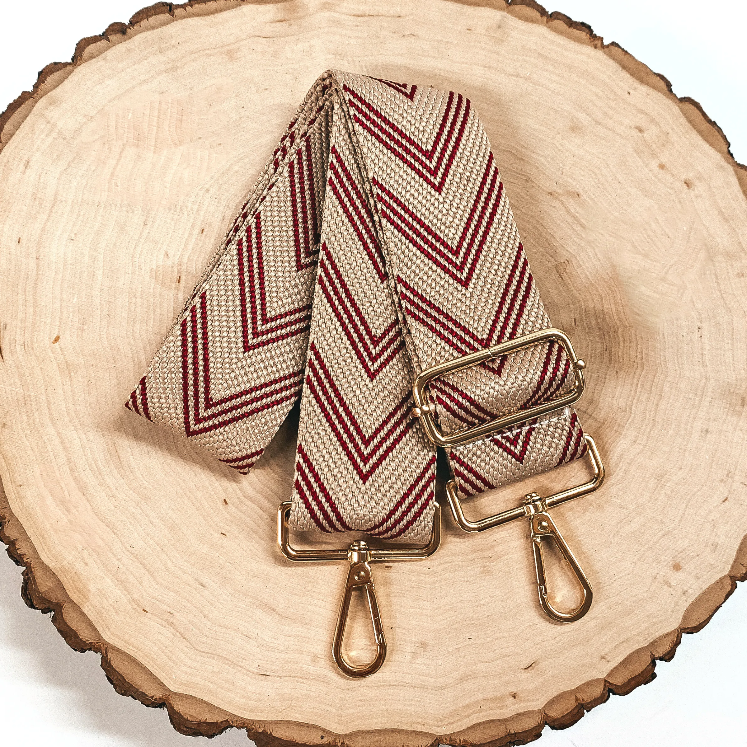 Striped Adjustable Purse Strap in Beige and Maroon