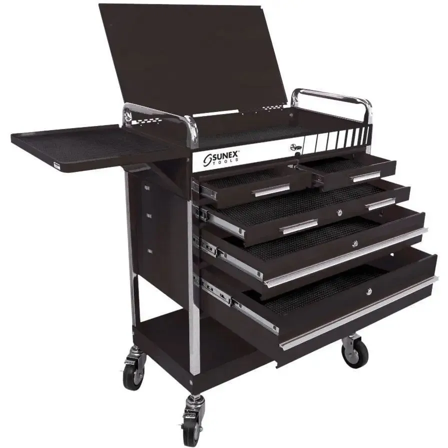 Sunex Professional 5 Drawer Service Cart w/Locking Top-Black