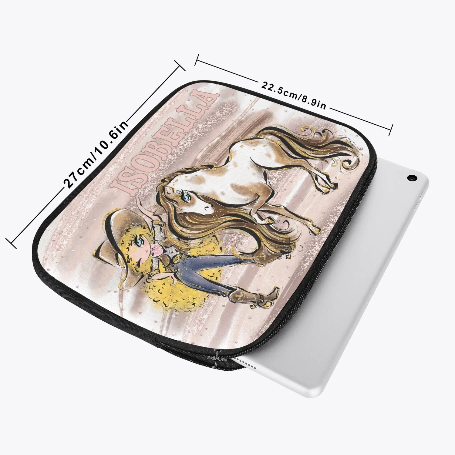 Tablet Sleeve - Howdy, Cowgirl and Horse, Blonde Curly Hair, Blue Eyes