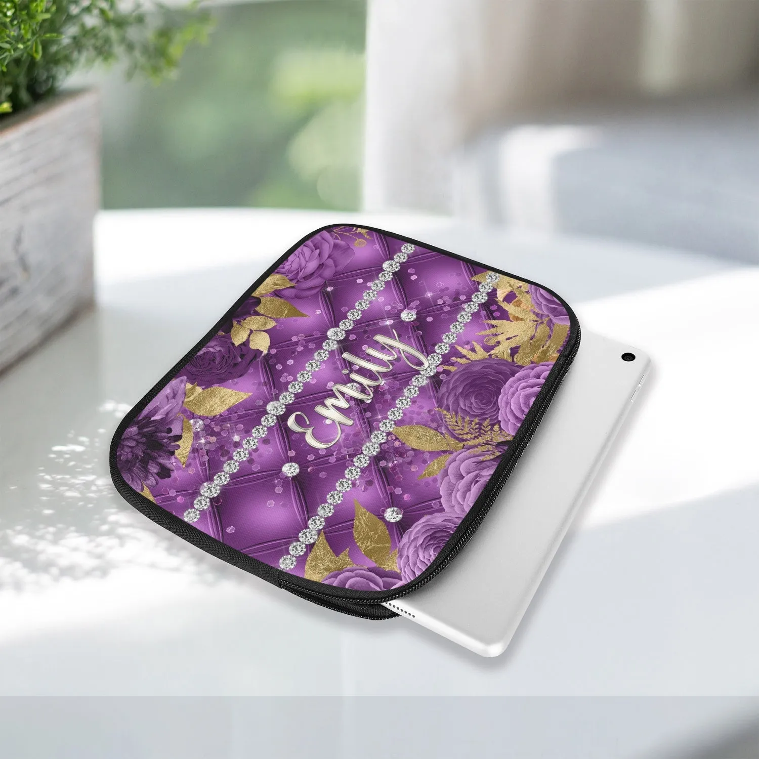 Tablet Sleeve - Purple Floral - Personalised