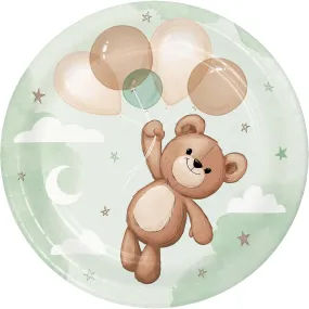 Teddy Bear Small Round Dessert Paper Plates, 7 Inches, 8 Count