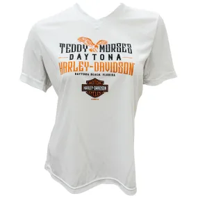 Teddy Morse's Daytona Harley-Davidson Women's Store Logo Moisture Wicking Short Sleeve Shirt, White