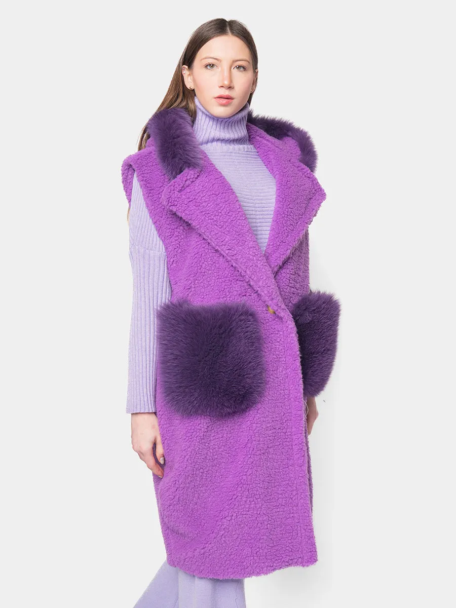 Teddy sleeveless with hood - purple