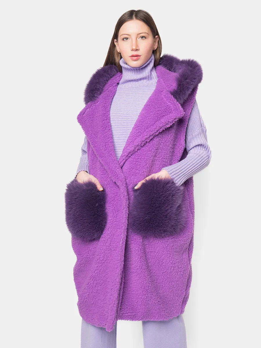 Teddy sleeveless with hood - purple