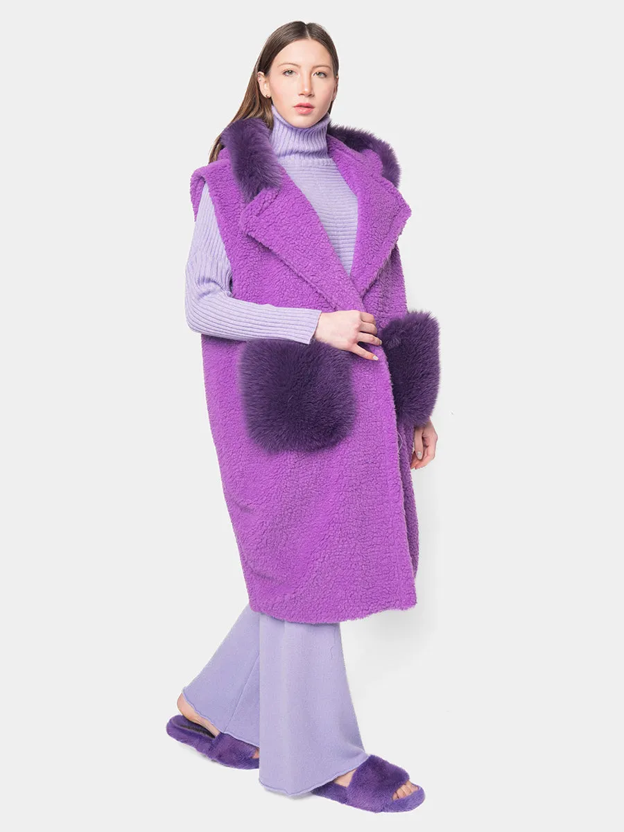 Teddy sleeveless with hood - purple