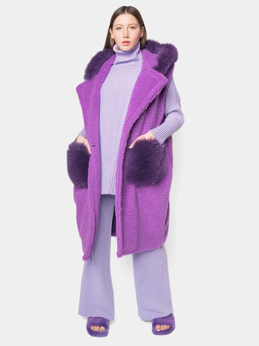 Teddy sleeveless with hood - purple