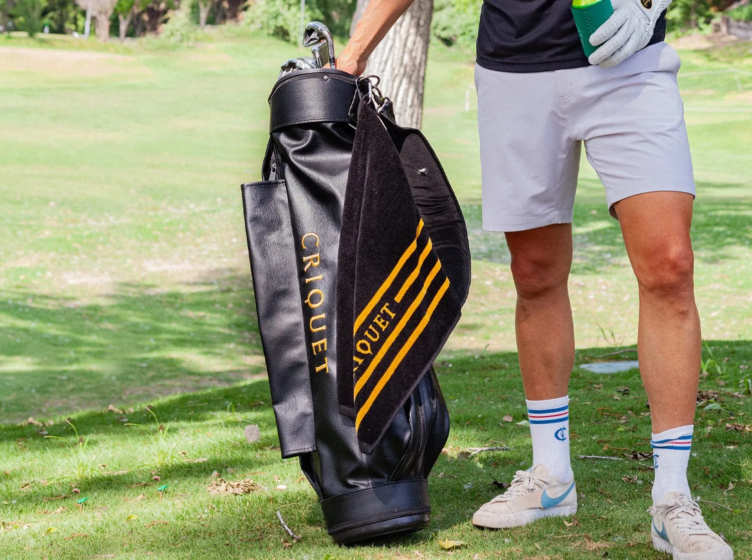 Terry Jacquard Golf Towel - Criquet Stripe - Black/Gold