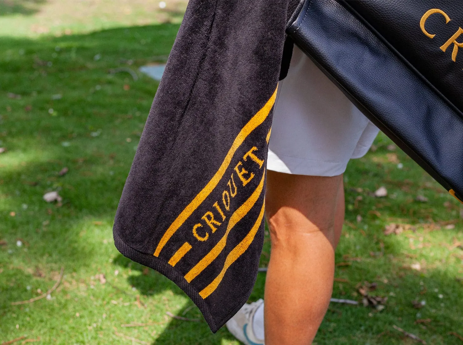 Terry Jacquard Golf Towel - Criquet Stripe - Black/Gold