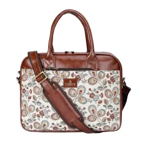 THE CLOWNFISH Deborah series 15.6 inch Laptop Bag For Women Tapestry Fabric & Faux Leather Office Bag Briefcase Messenger Sling Handbag Business Bag (Dark Brown-Floral)