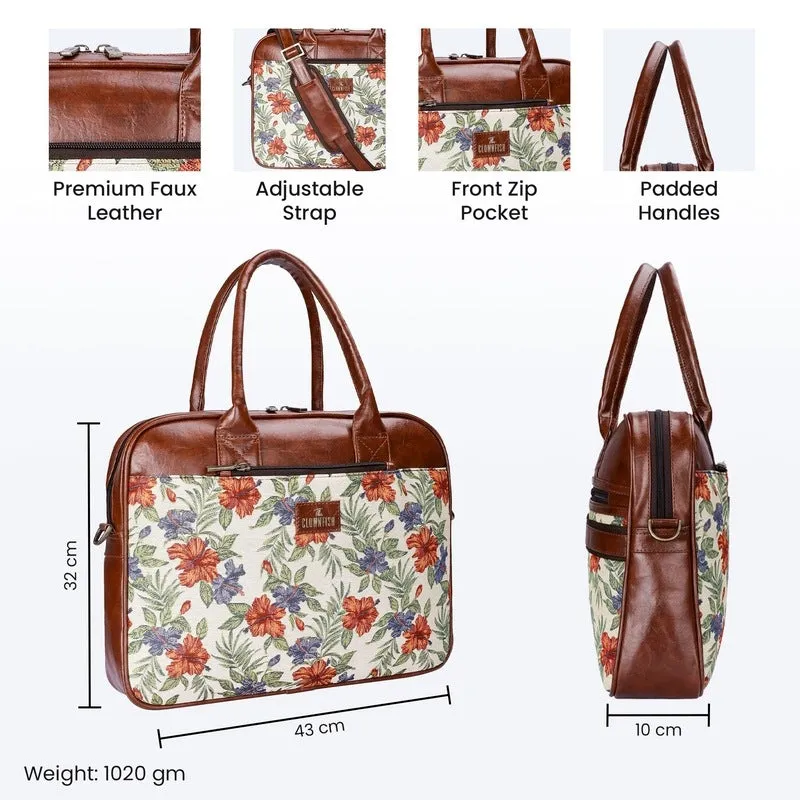 THE CLOWNFISH Deborah series 15.6 inch Laptop Bag For Women Tapestry Fabric & Faux Leather Office Bag Briefcase Messenger Sling Handbag Business Bag (Maroon-Floral)