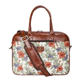 THE CLOWNFISH Deborah series 15.6 inch Laptop Bag For Women Tapestry Fabric & Faux Leather Office Bag Briefcase Messenger Sling Handbag Business Bag (Maroon-Floral)