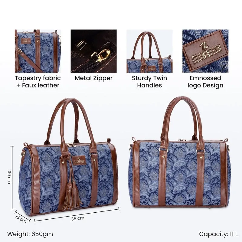 THE CLOWNFISH Lorna Tapestry Fabric & Faux Leather Handbag Sling Bag for Women Office Bag Ladies Shoulder Bag Tote For Women College Girls (Blue-Floral)