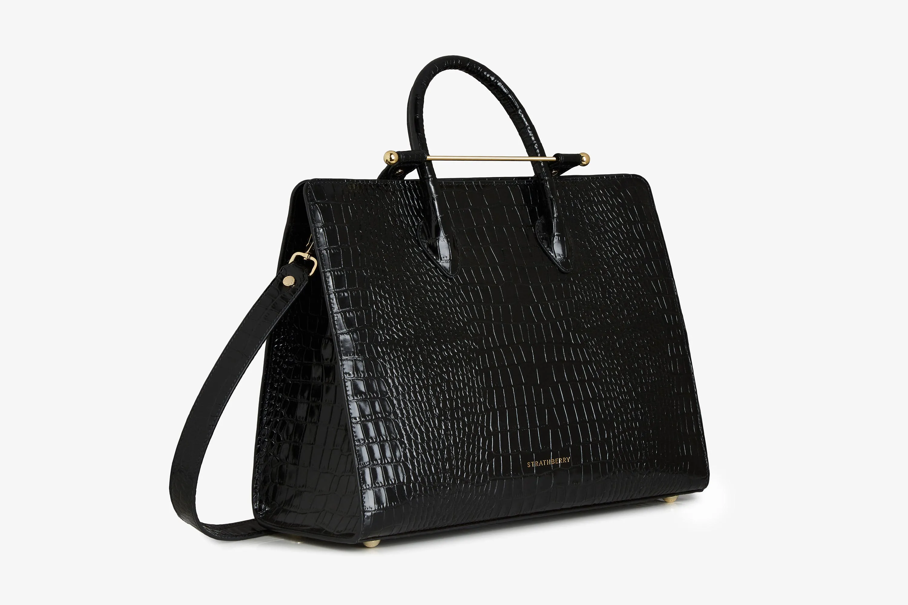 The Strathberry Tote - Croc-Embossed Leather Black