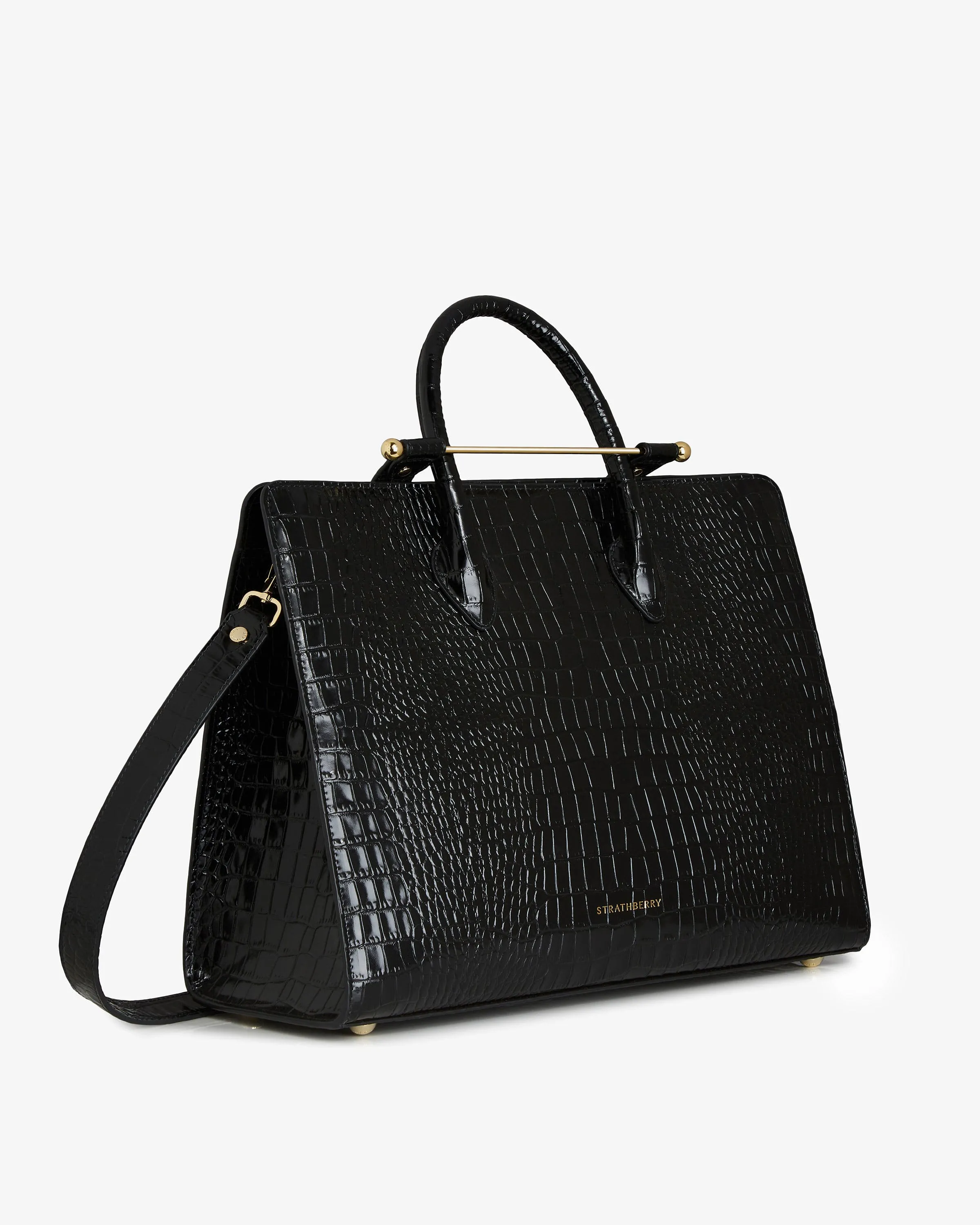 The Strathberry Tote - Croc-Embossed Leather Black