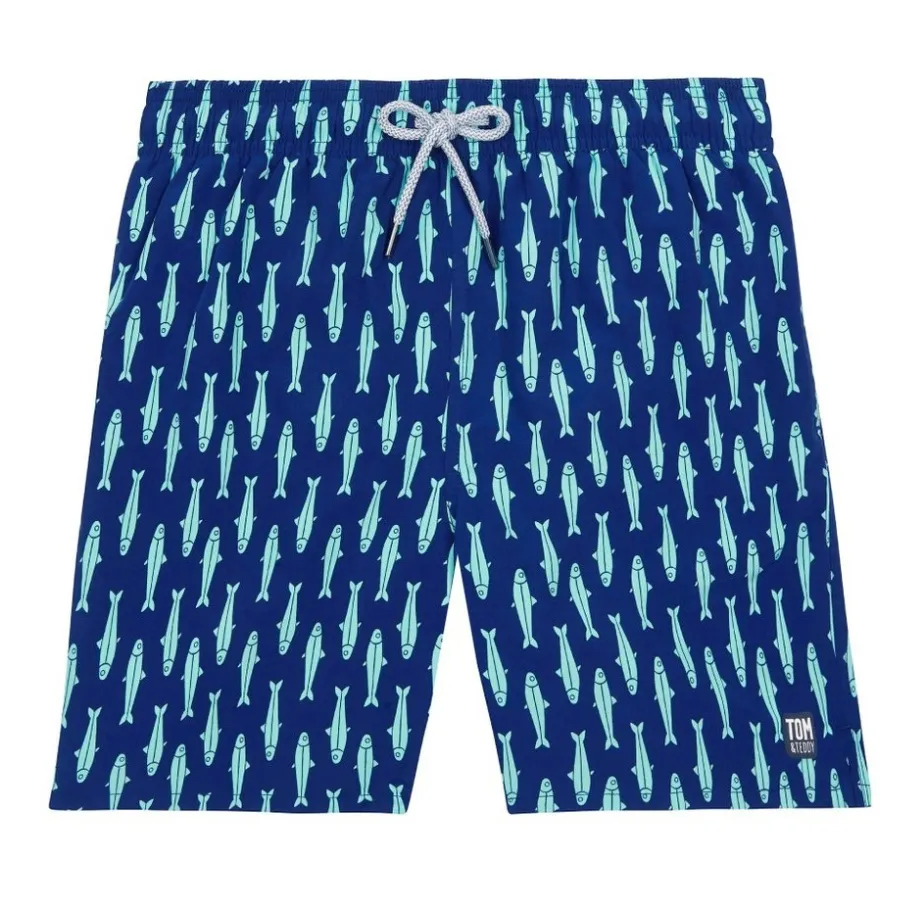 Tom & Teddy Sardines Mens Swim Shorts SARIG - Ink Blue/ Green