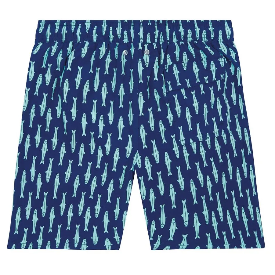 Tom & Teddy Sardines Mens Swim Shorts SARIG - Ink Blue/ Green