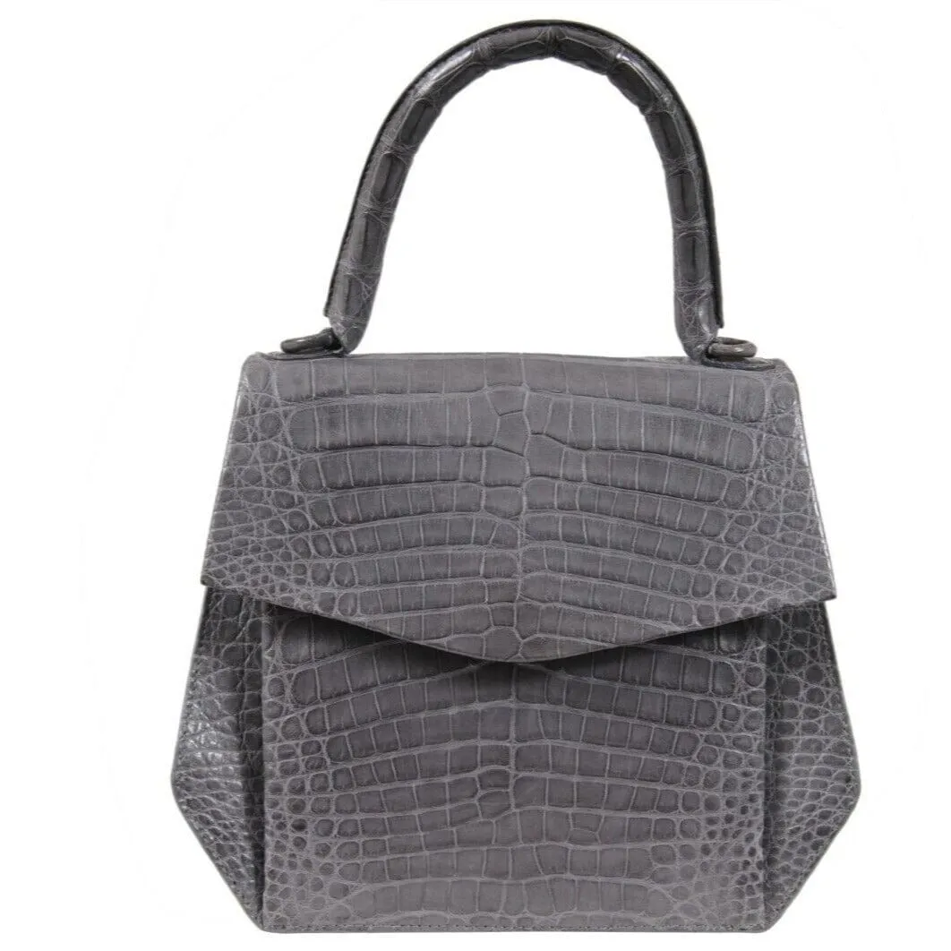 Top Handle Grey Crocodile Crossbody Bag Leather Mini Small