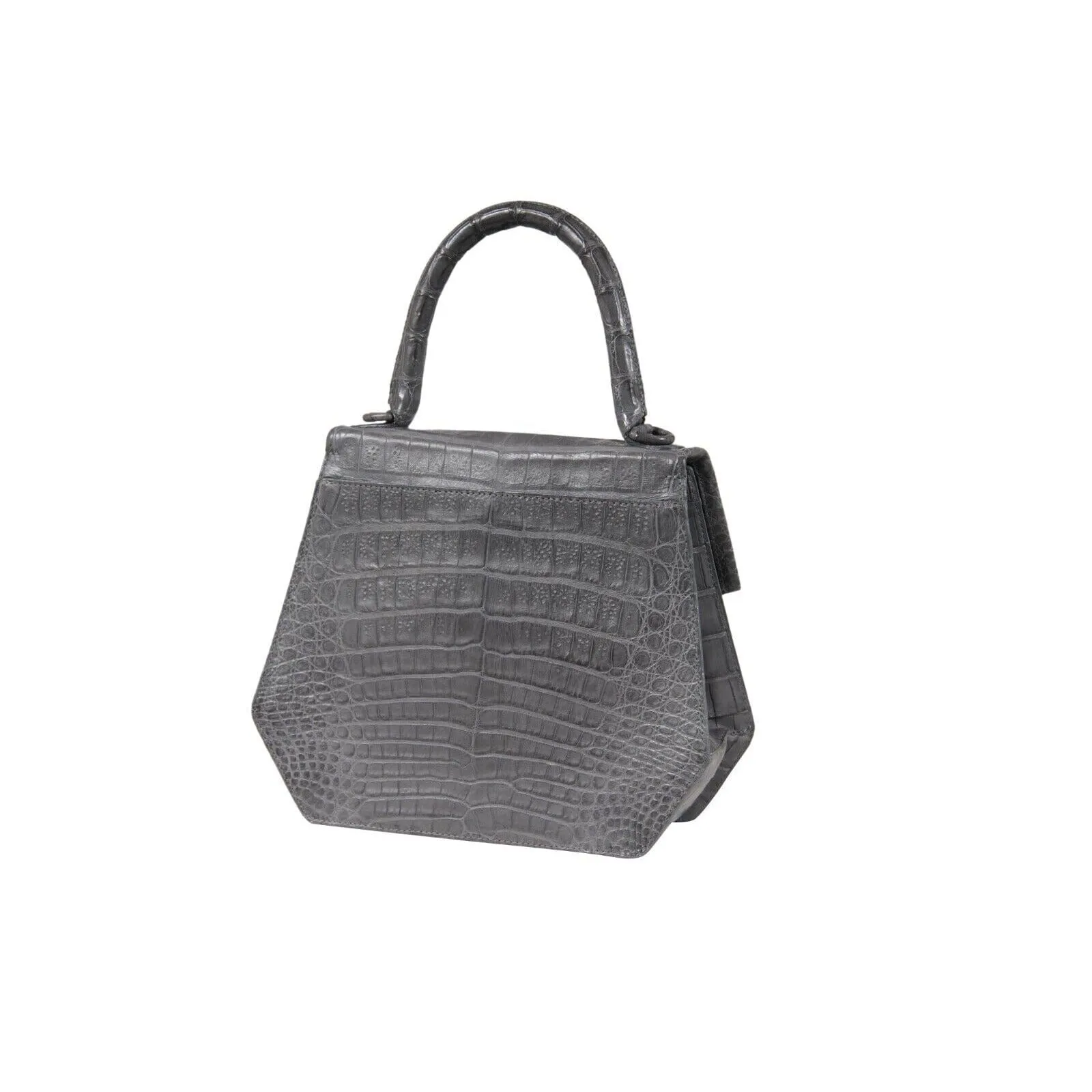 Top Handle Grey Crocodile Crossbody Bag Leather Mini Small