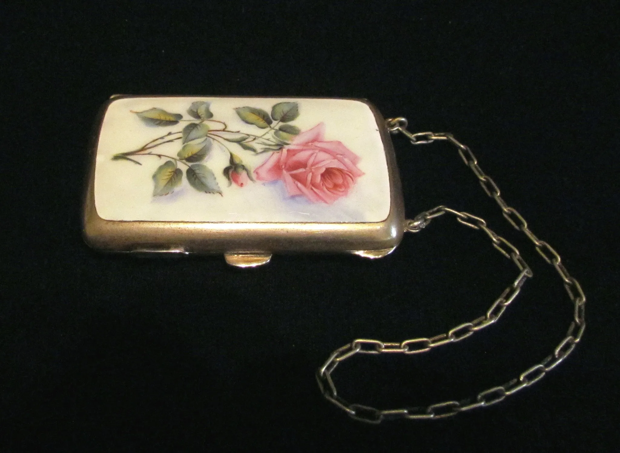 Victorian Floral Enamel Dance Purse EP Silver Compact Card Case Early 1900's