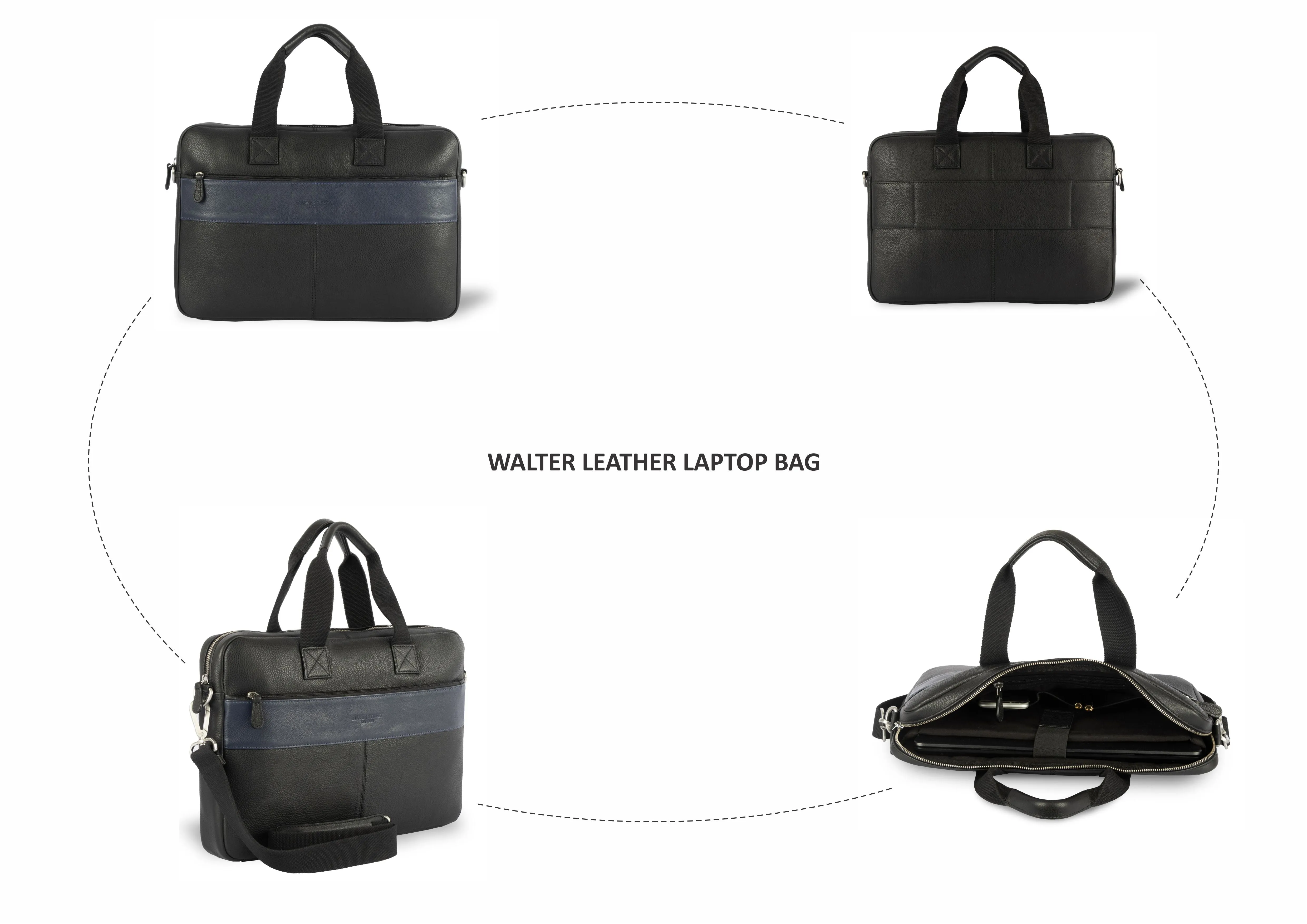 Walter Leather Laptop Bag - Black