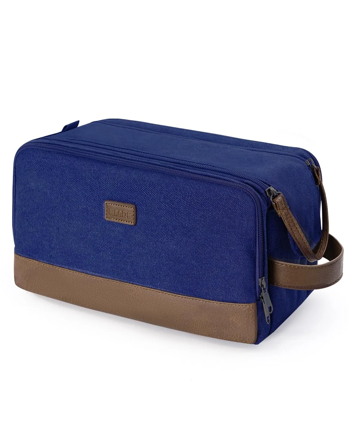 WANDF Canvas Toiletry Bag with Leather Handle for Travel