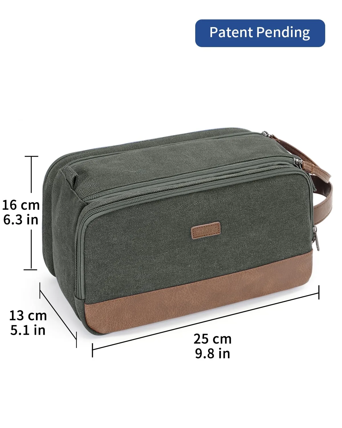 WANDF Canvas Toiletry Bag with Leather Handle for Travel