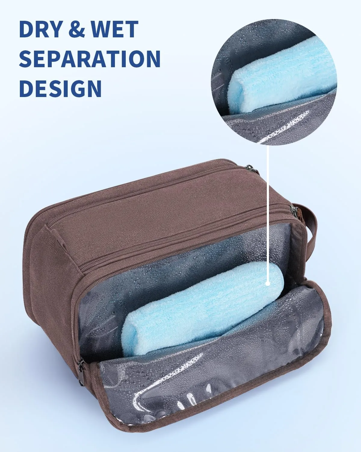 WANDF Canvas Toiletry Bag with Leather Handle for Travel