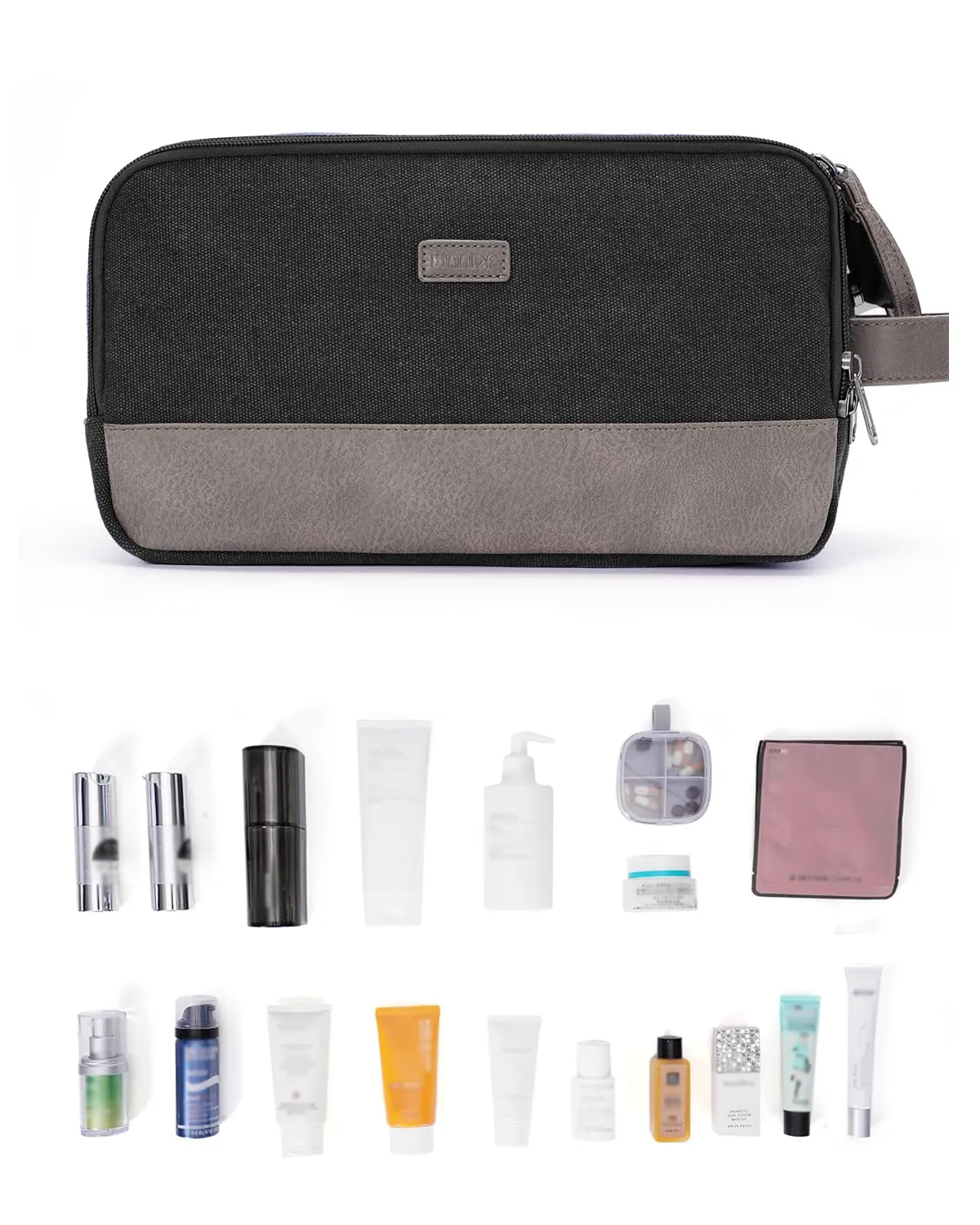 WANDF Canvas Toiletry Bag with Leather Handle for Travel