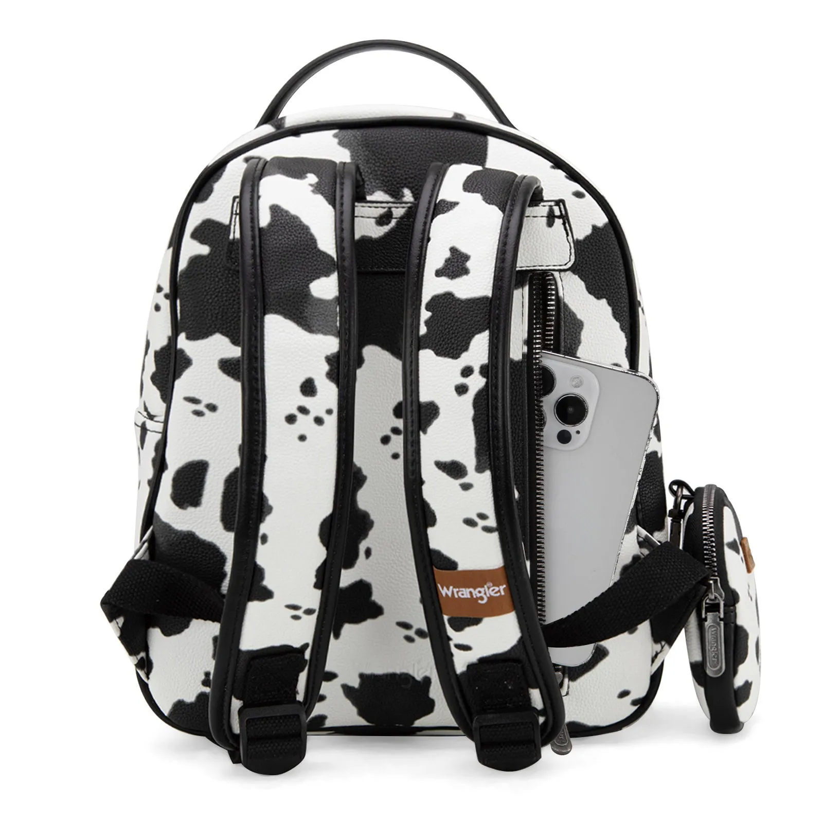 WG133-8603  Wrangler Cow Print Backpack With Coin Pouch - Black