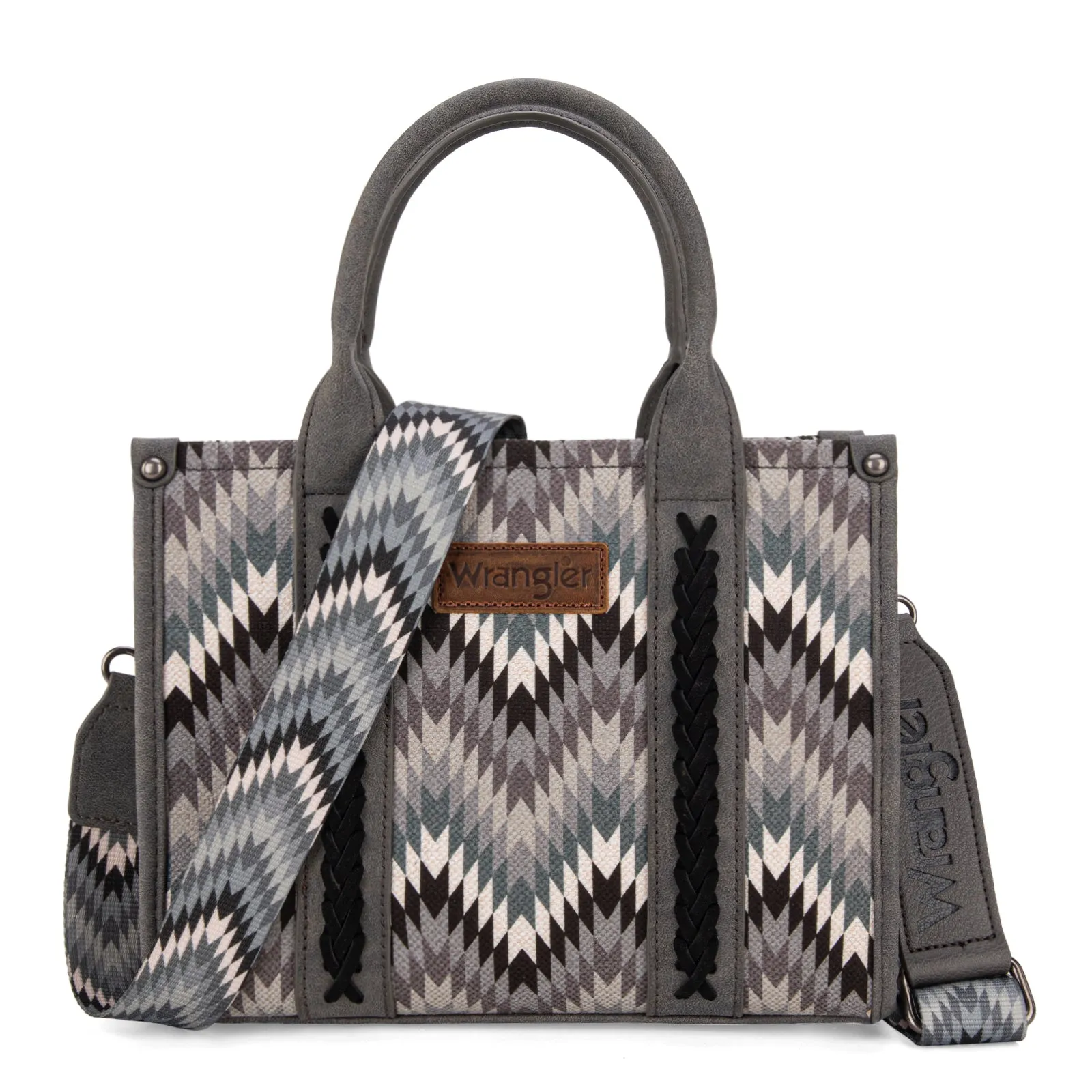 WG2211-8120S  Wrangler Southwestern Pattern Dual Sided Print Tote/Crossbody - GREY