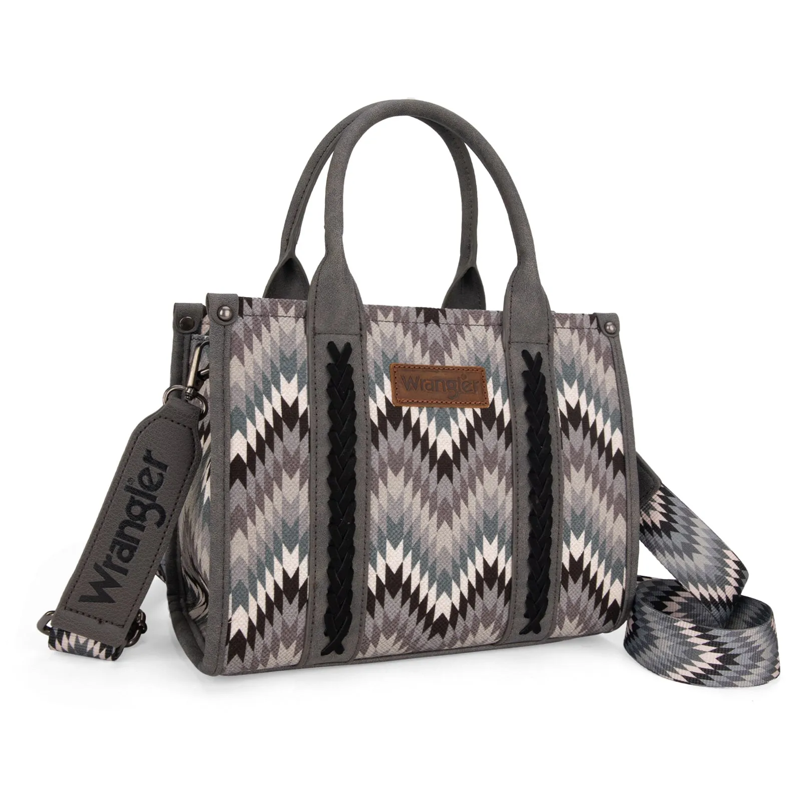 WG2211-8120S  Wrangler Southwestern Pattern Dual Sided Print Tote/Crossbody - GREY