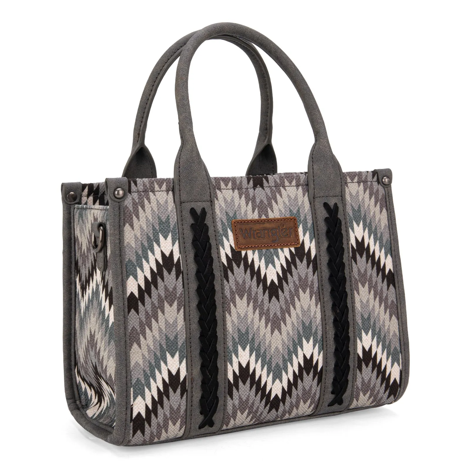 WG2211-8120S  Wrangler Southwestern Pattern Dual Sided Print Tote/Crossbody - GREY