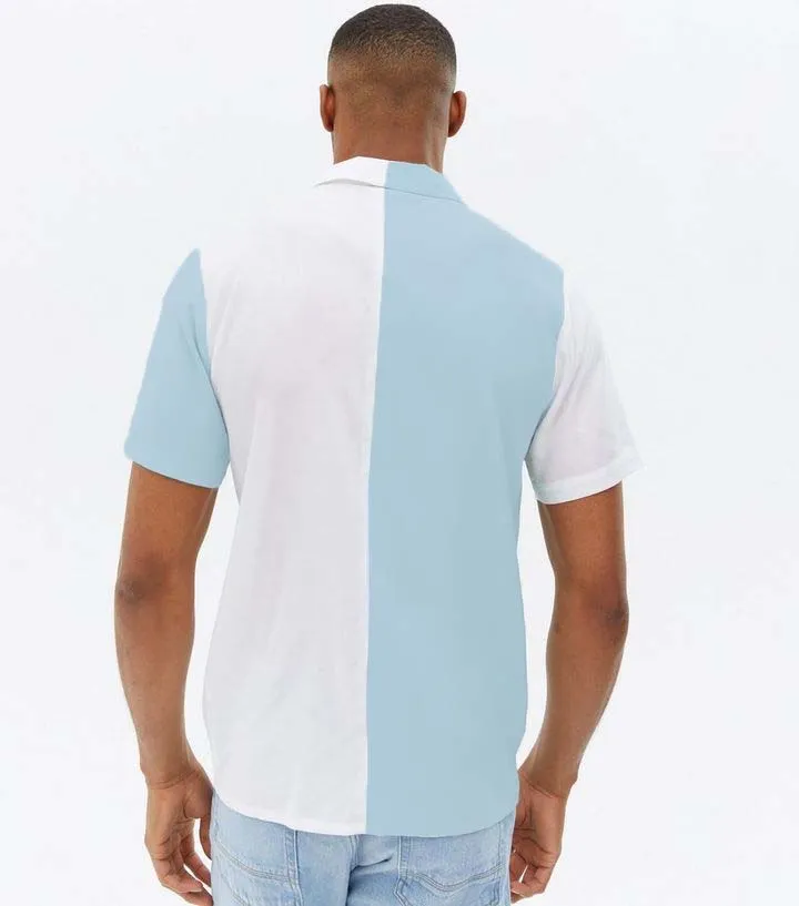 White Colour Block Revere Collar Shirt